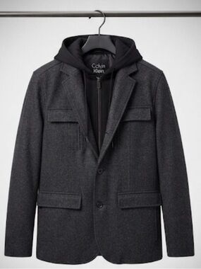 Vintage Calvin Klein Charcoal Wool Blend Hooded Pea Coat Jacket